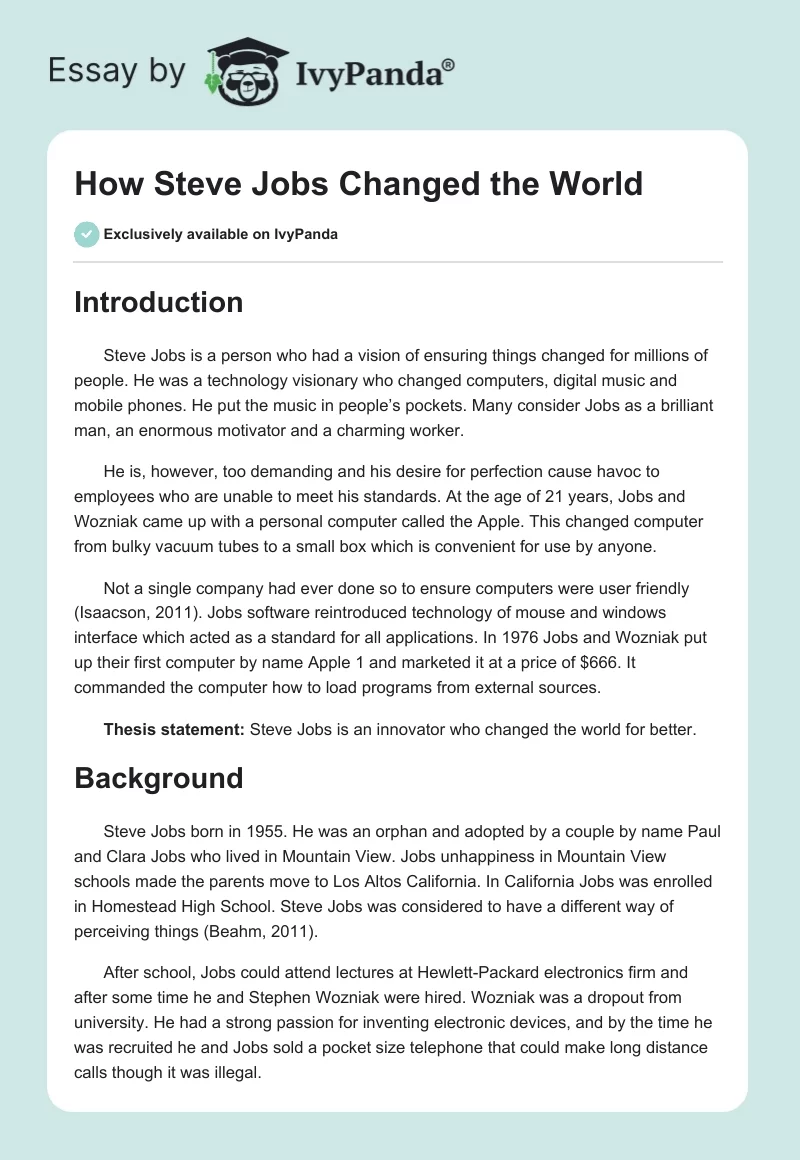 How Steve Jobs Changed the World. Page 1