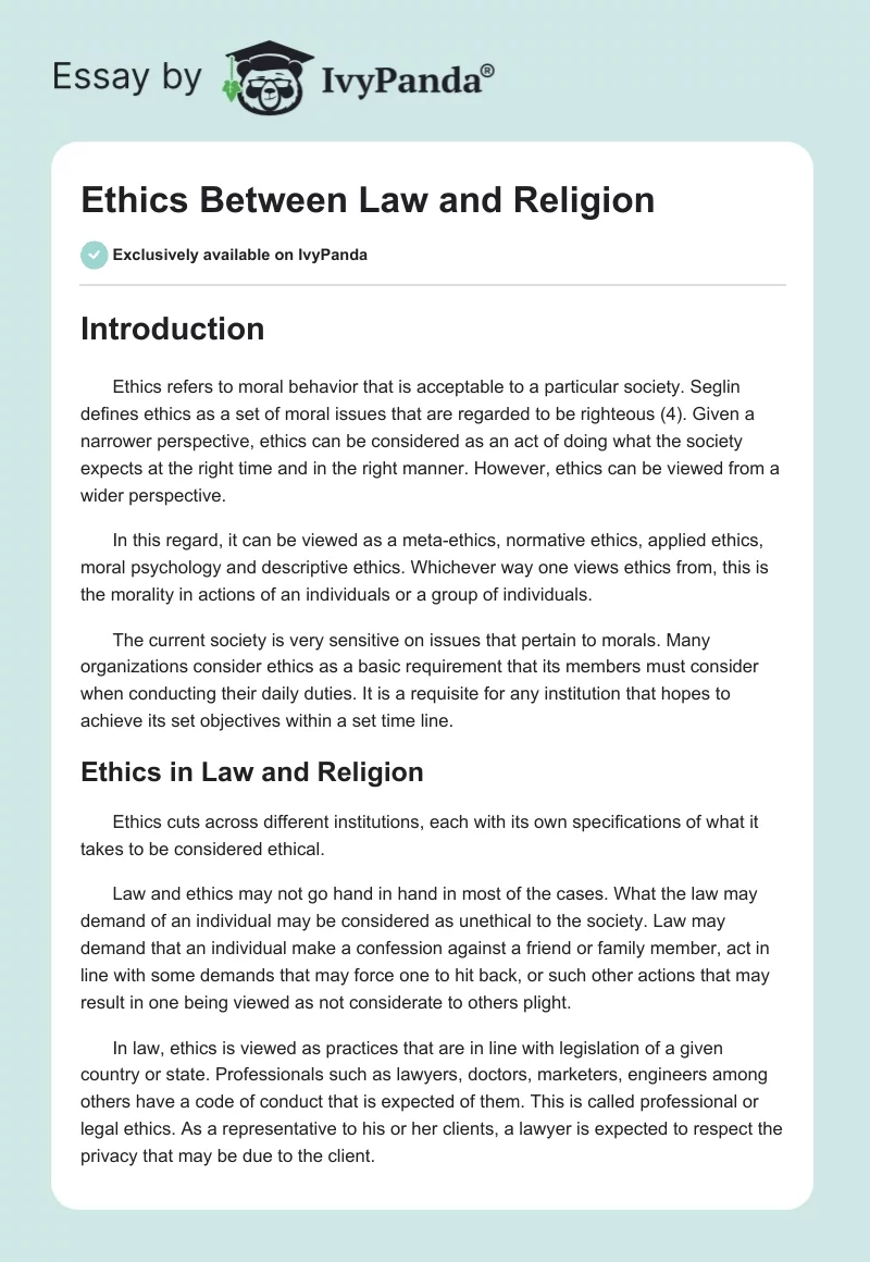 Ethics Between Law and Religion. Page 1