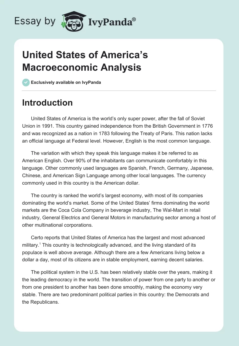 United States of America’s Macroeconomic Analysis. Page 1