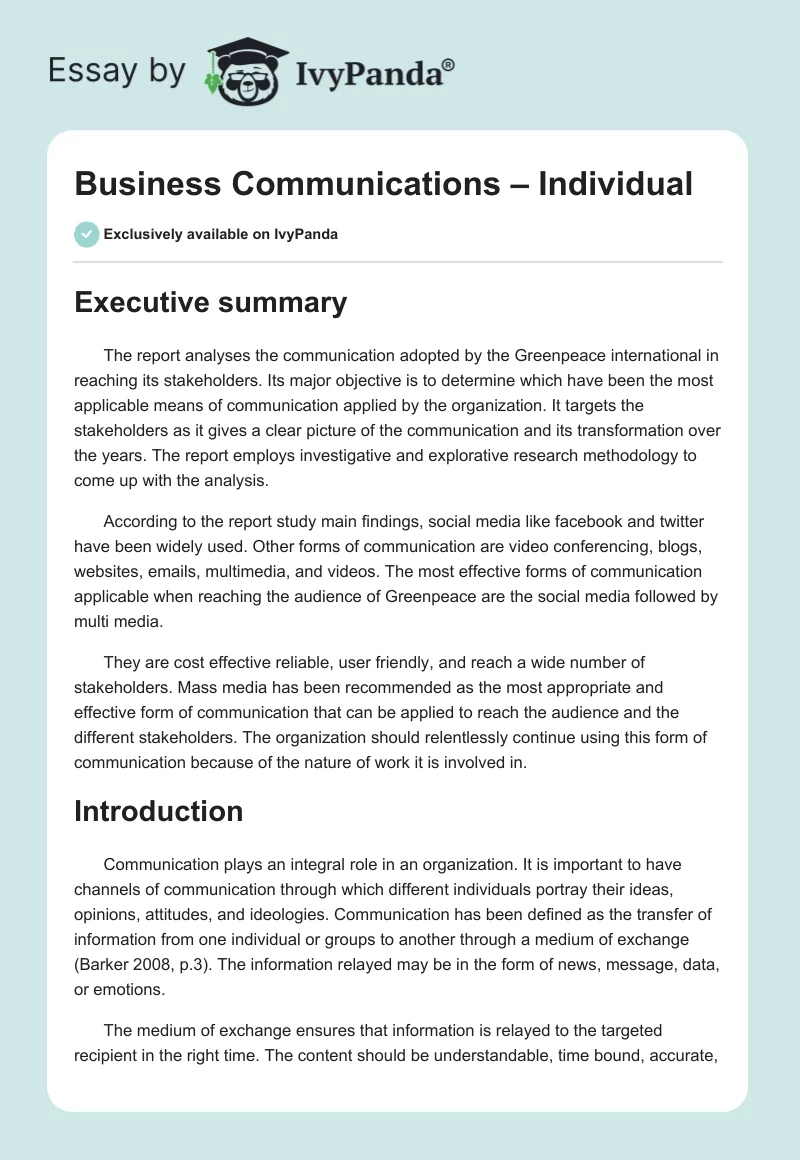 Business Communications – Individual. Page 1