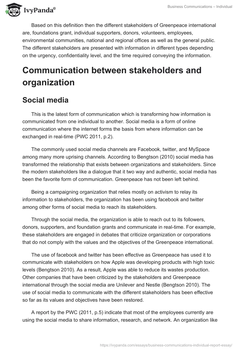 Business Communications – Individual. Page 3