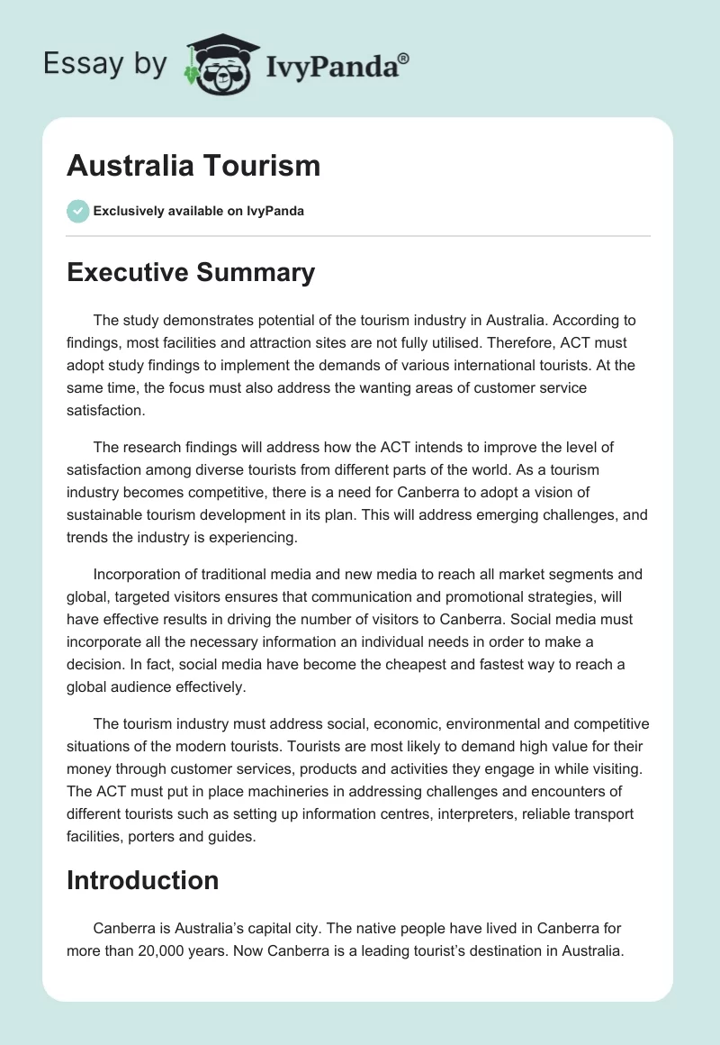 essay about australia tourism