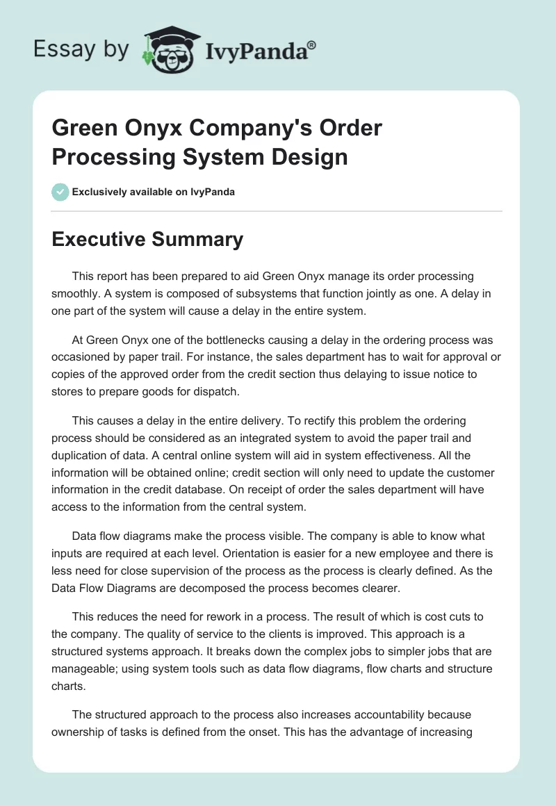 Green Onyx Company's Order Processing System Design. Page 1