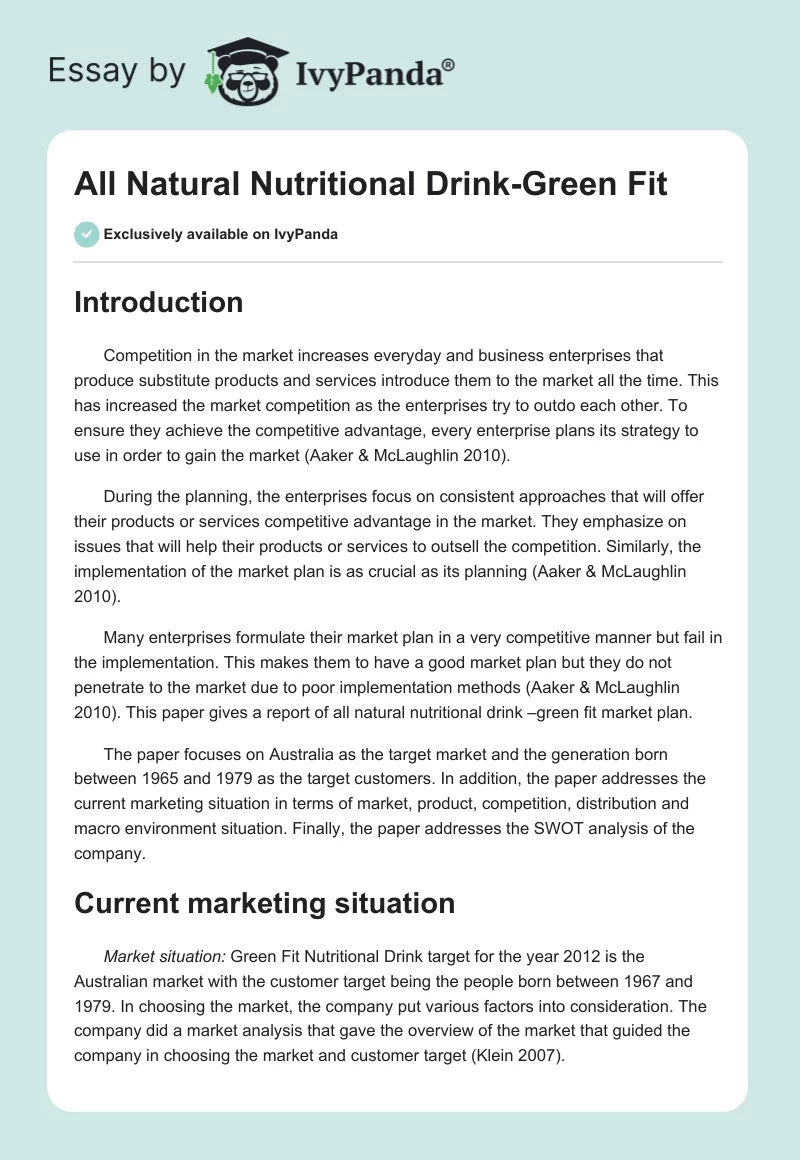 All Natural Nutritional Drink-Green Fit. Page 1
