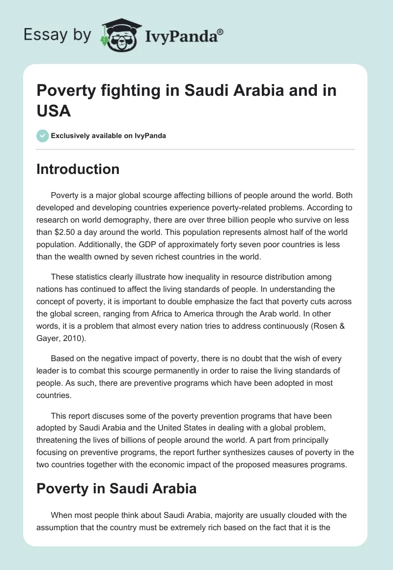 Poverty Fighting in Saudi Arabia and in USA. Page 1