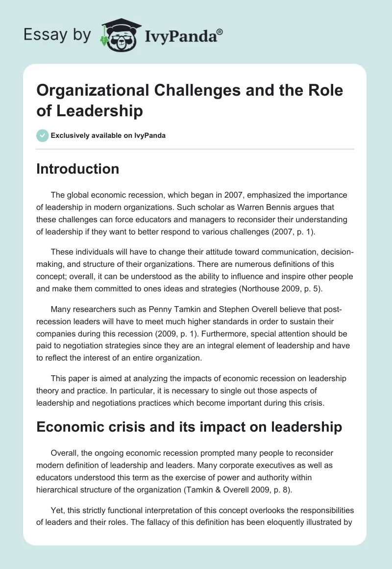 Organizational Challenges and the Role of Leadership. Page 1