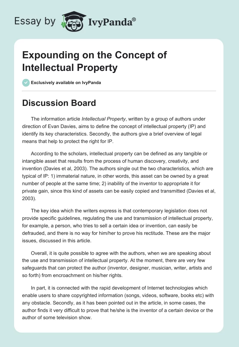 Expounding on the Concept of Intellectual Property. Page 1