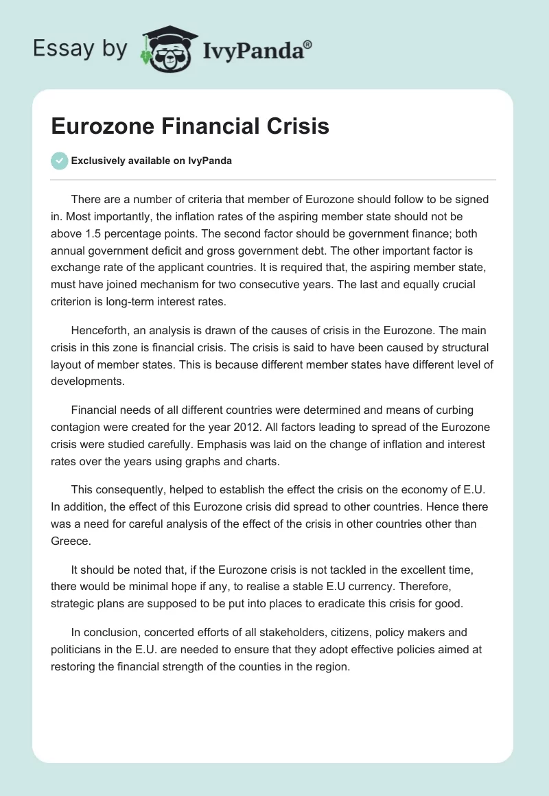 Eurozone Financial Crisis. Page 1