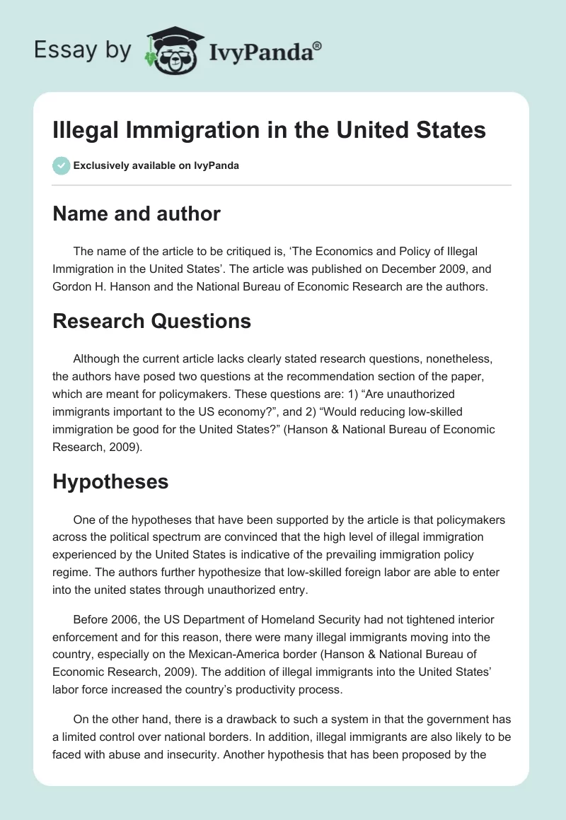 Illegal Immigration in the United States. Page 1
