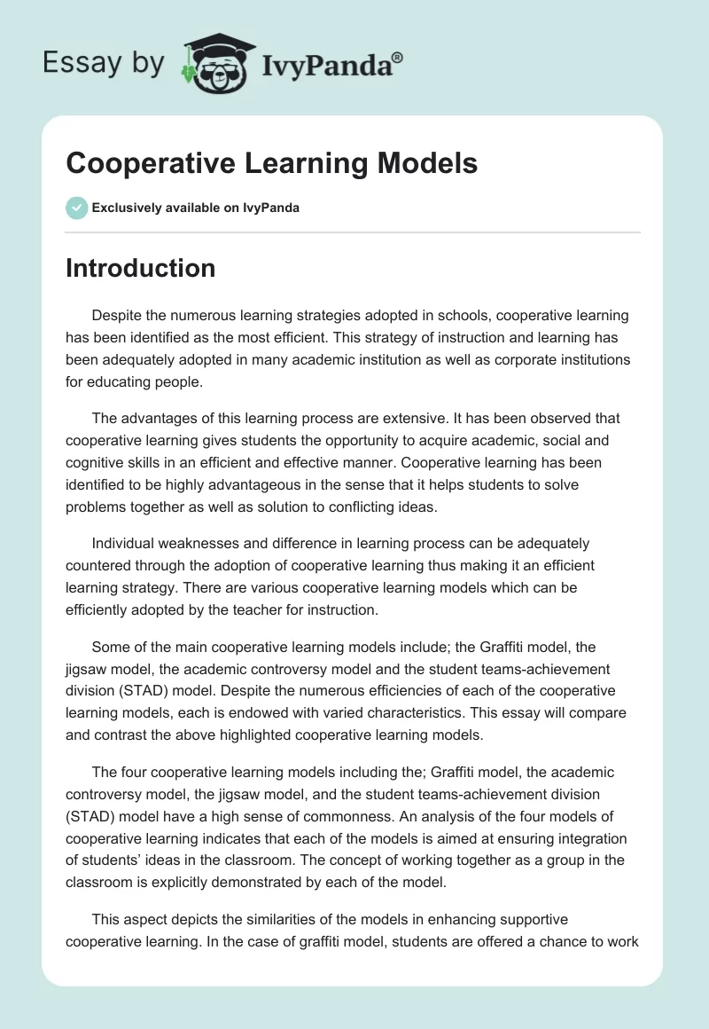 Cooperative Learning Models. Page 1