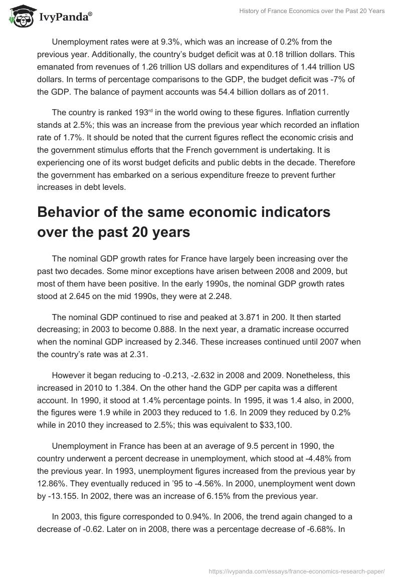 History of France Economics over the Past 20 Years. Page 2