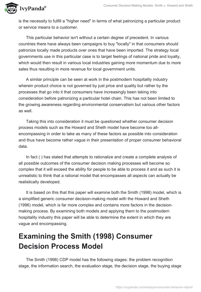 Consumer Decision-Making Models: Smith v. Howard and Sheth. Page 3