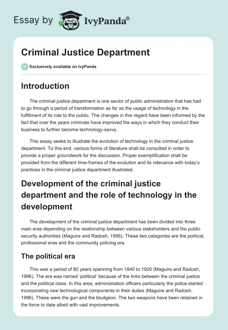 Criminal Justice Department. Page 1