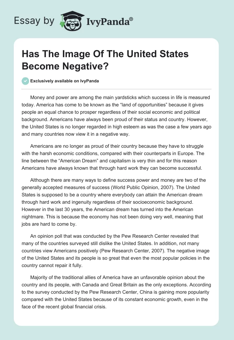 Has The Image Of The United States Become Negative?. Page 1