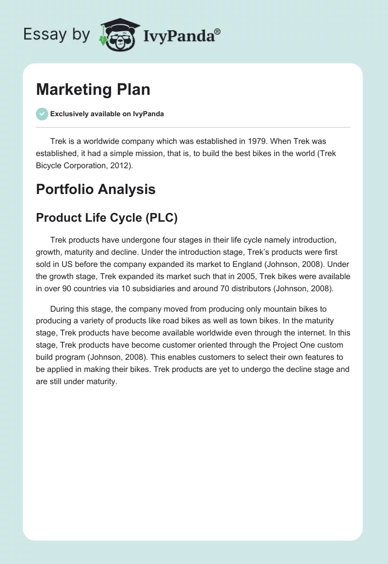 Marketing Plan. Page 1