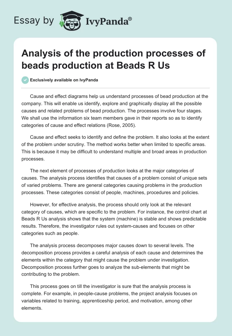 Analysis of the production processes of beads production at Beads R Us. Page 1