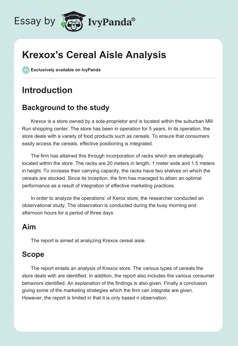Krexox's Cereal Aisle Analysis. Page 1