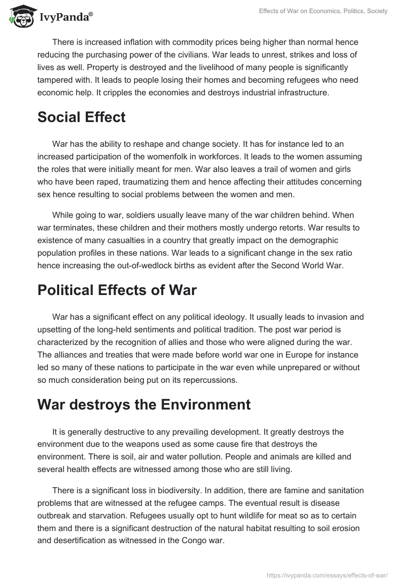 Effects of War on Economics, Politics, Society. Page 2
