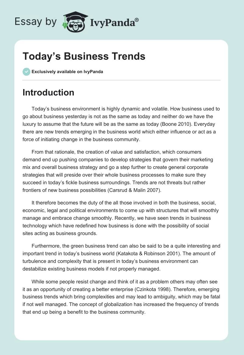 Today’s Business Trends. Page 1