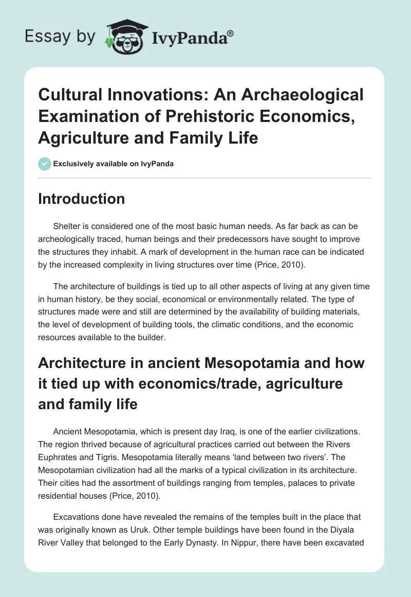 Cultural Innovations: An Archaeological Examination of Prehistoric Economics, Agriculture and Family Life. Page 1