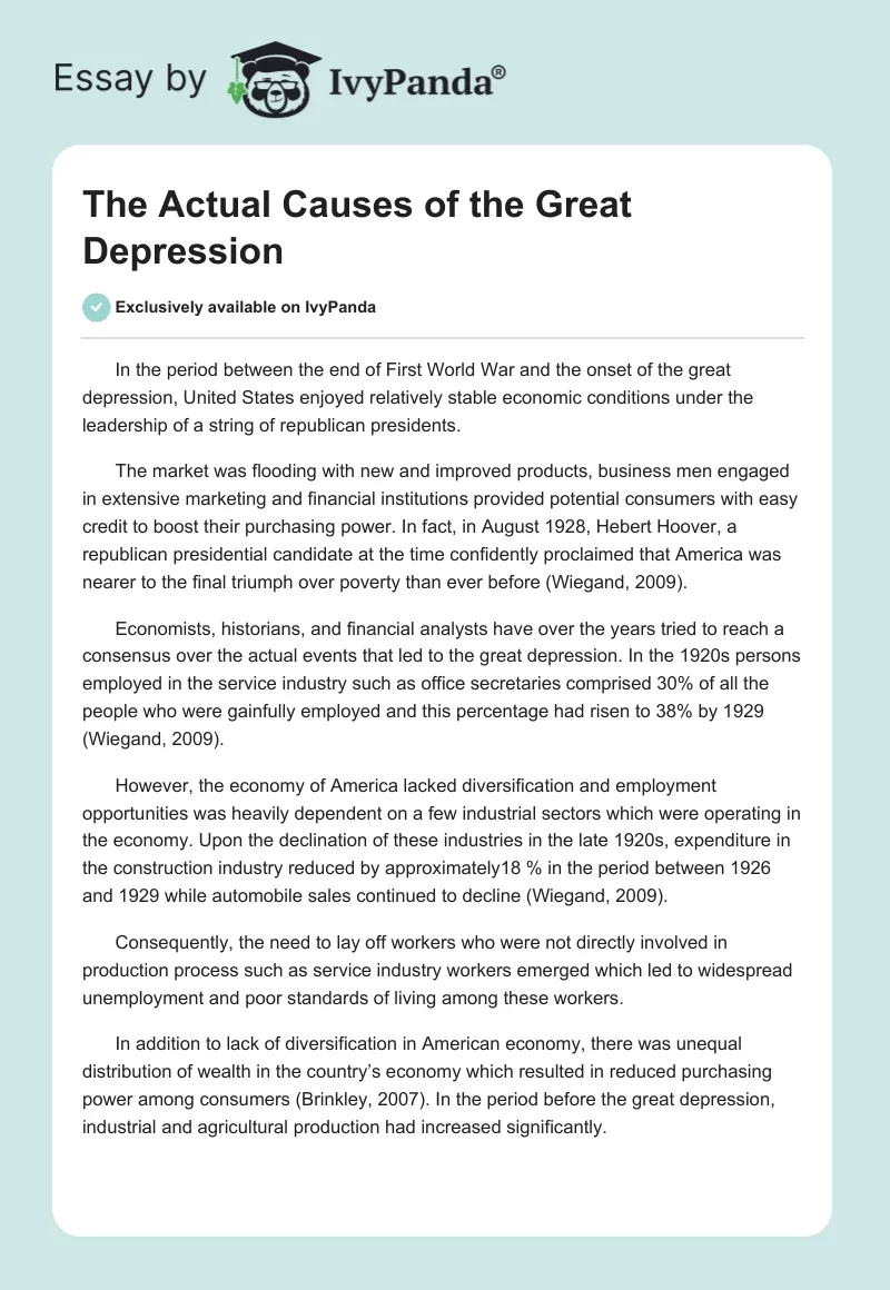 The Actual Causes of the Great Depression. Page 1