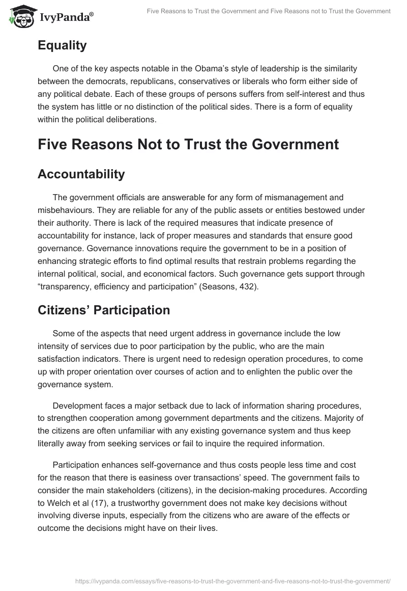 Five Reasons to Trust the Government and Five Reasons not to Trust the Government. Page 3