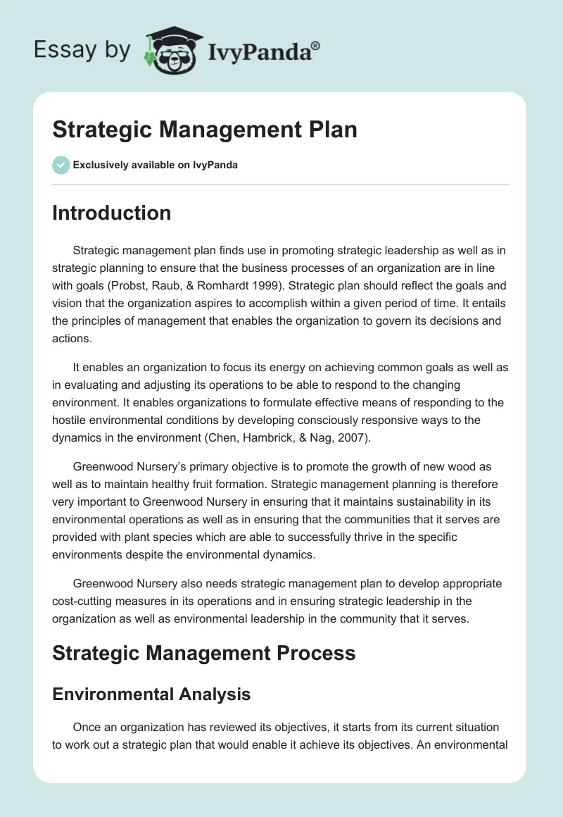Strategic Management Plan. Page 1