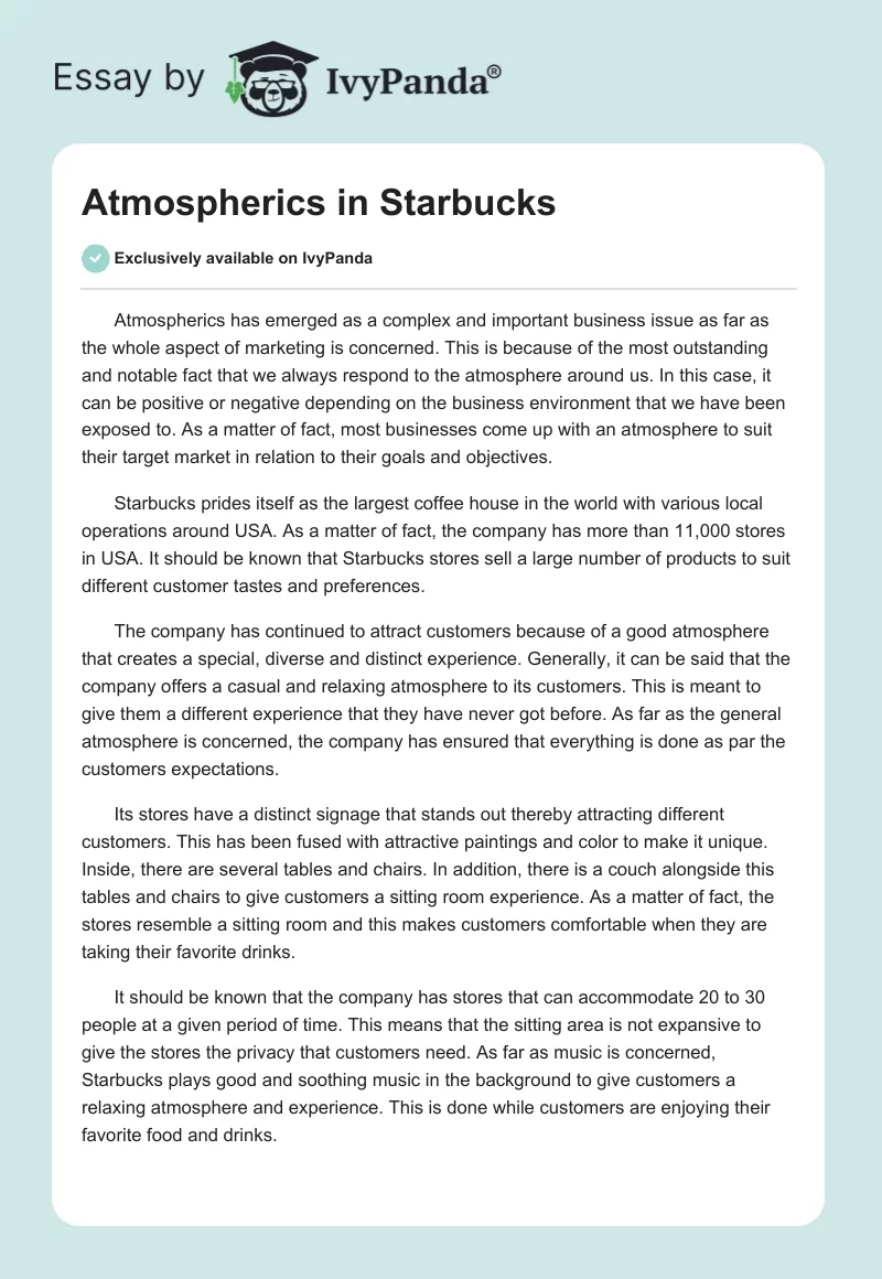 Atmospherics in Starbucks. Page 1