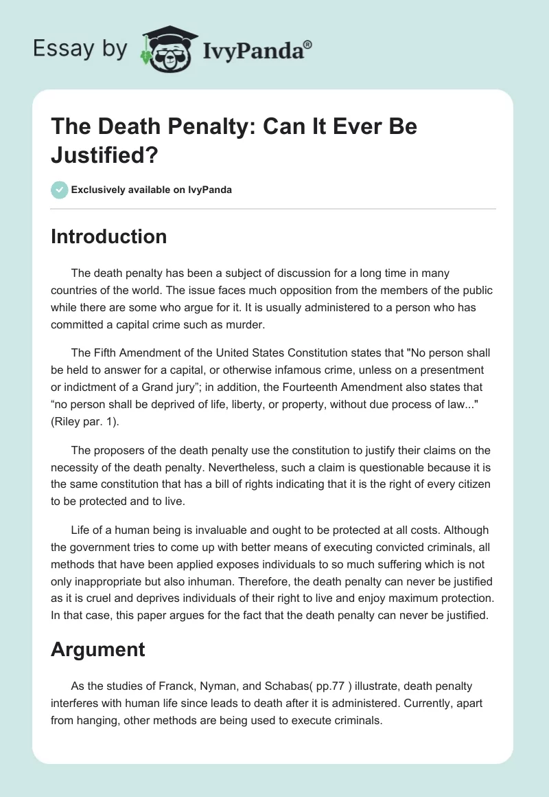 The Death Penalty: Can It Ever Be Justified?. Page 1