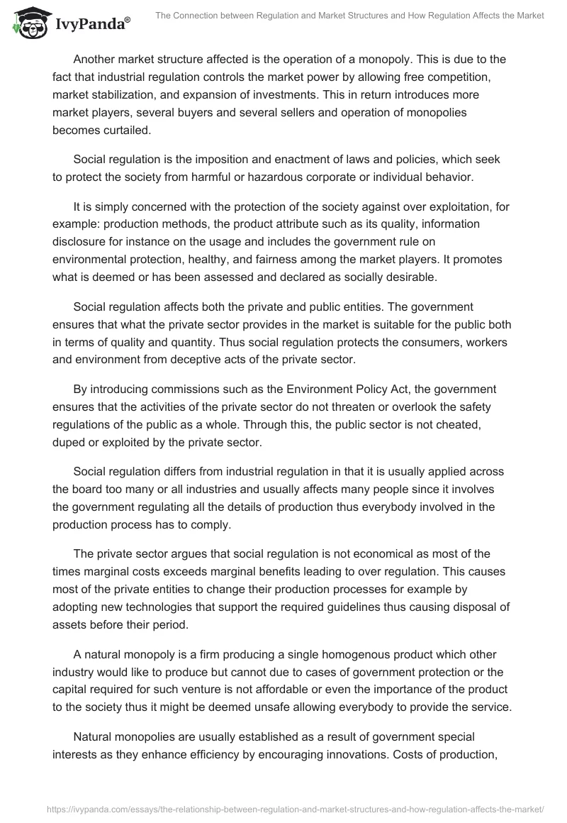 The Connection between Regulation and Market Structures and How Regulation Affects the Market. Page 2