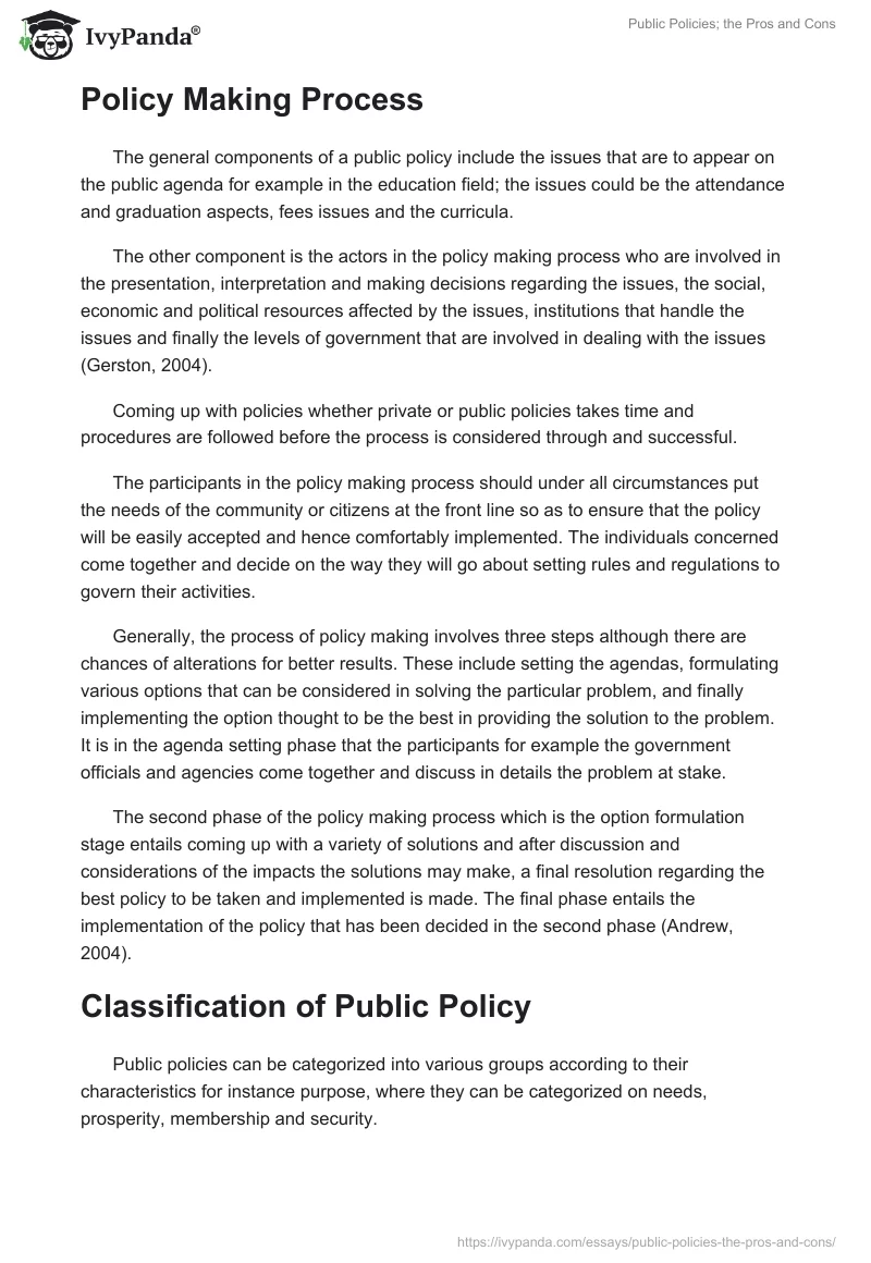 Public Policies; the Pros and Cons. Page 3