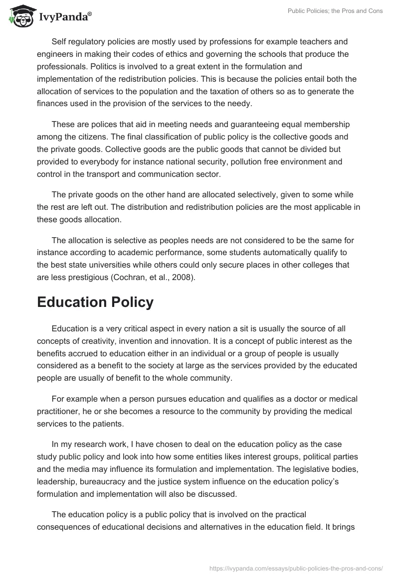 Public Policies; the Pros and Cons. Page 5