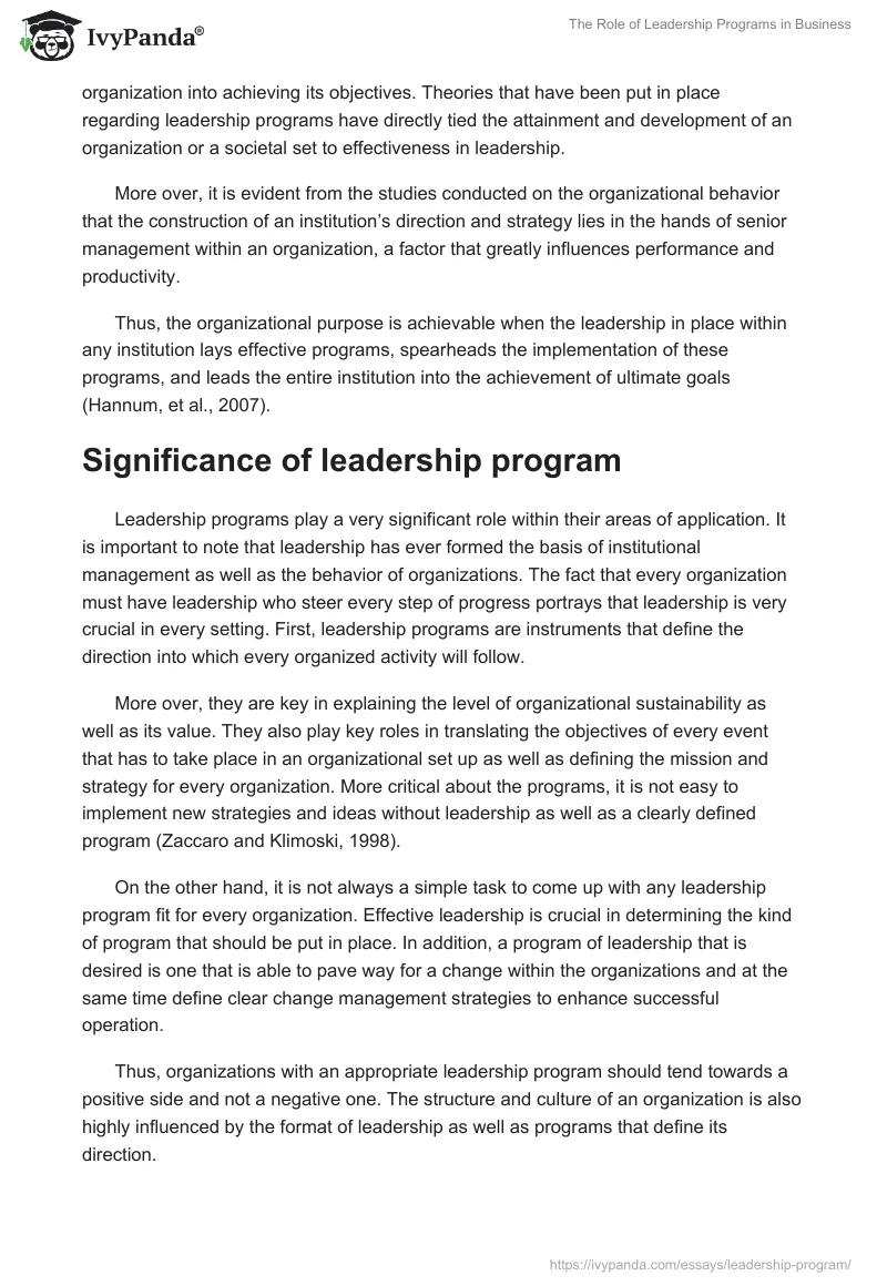 The Role of Leadership Programs in Business. Page 3