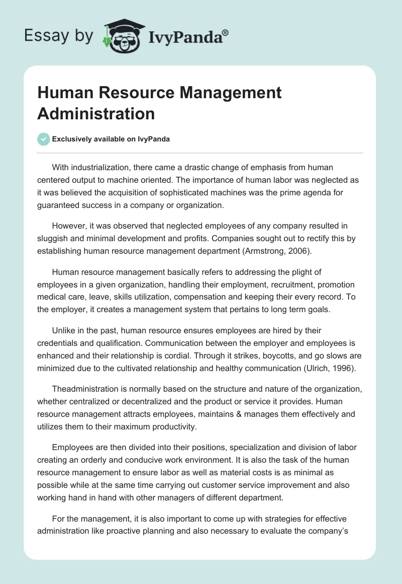 Human Resource Management Administration. Page 1