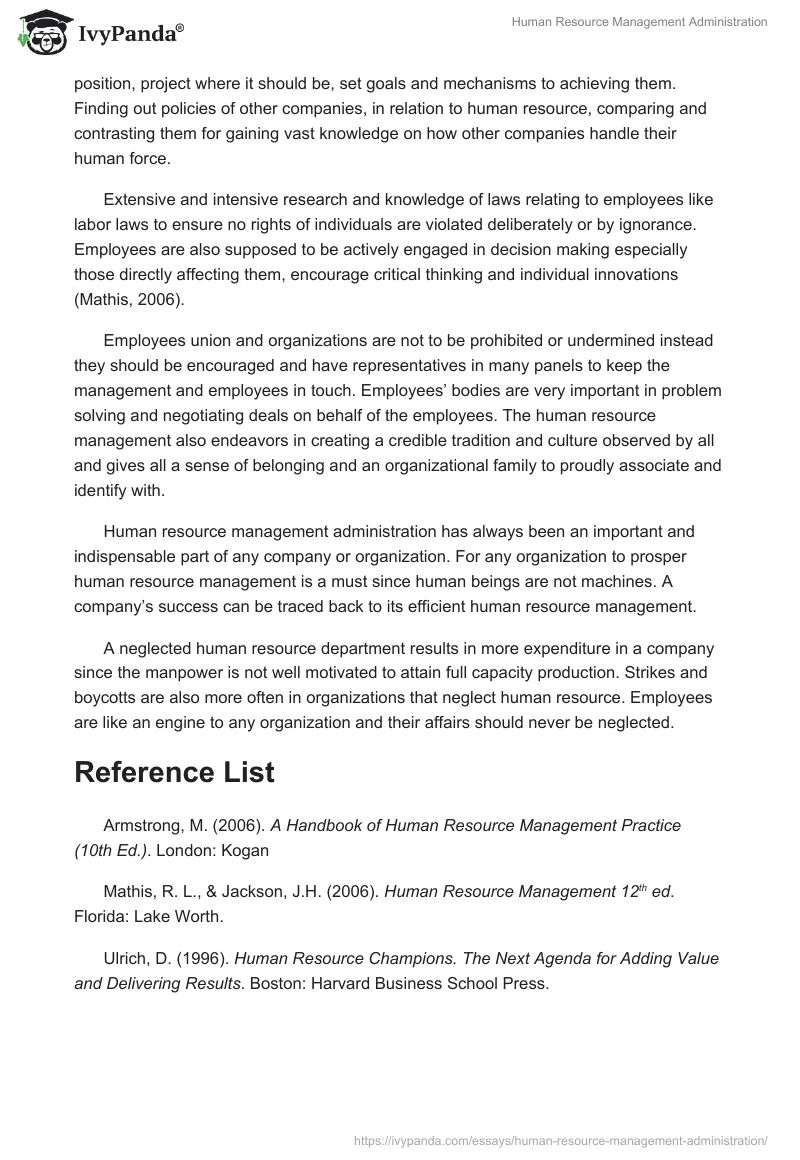 Human Resource Management Administration. Page 2