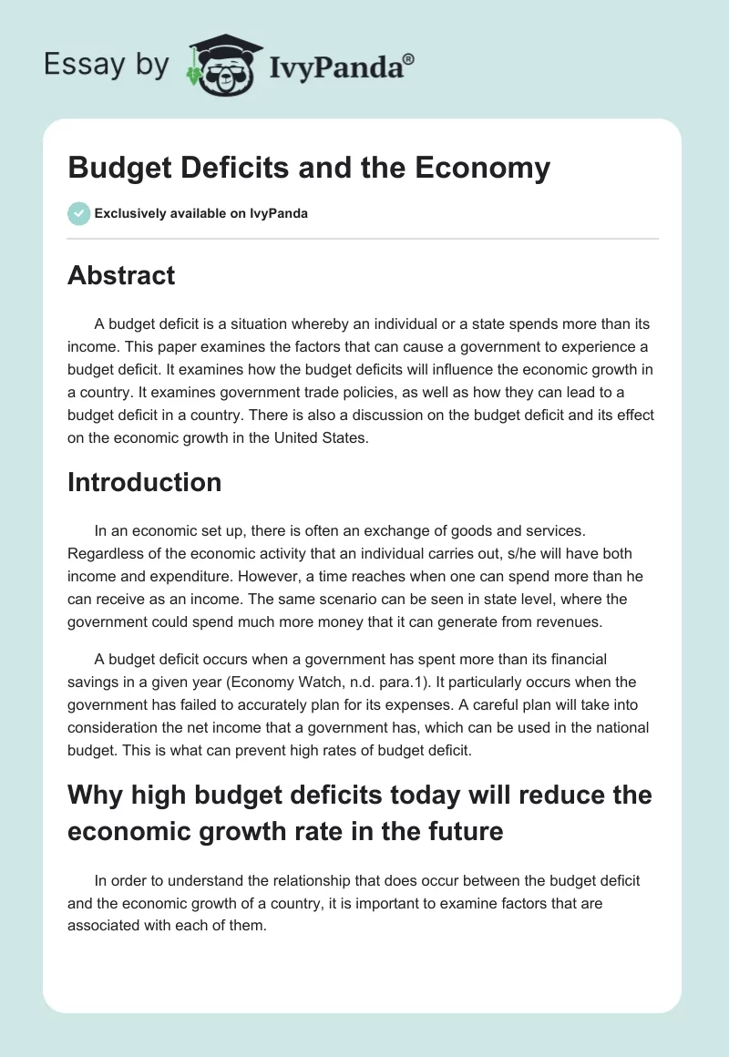 Budget Deficits and the Economy. Page 1