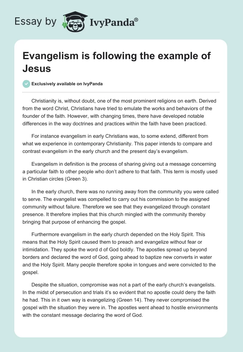 Evangelism is following the example of Jesus. Page 1