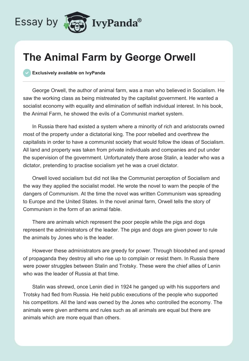 The Animal Farm by George Orwell. Page 1
