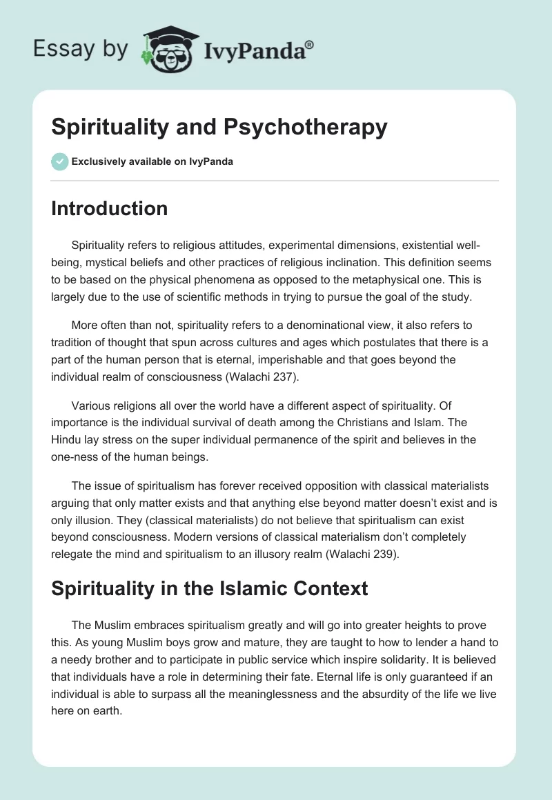 Spirituality and Psychotherapy. Page 1