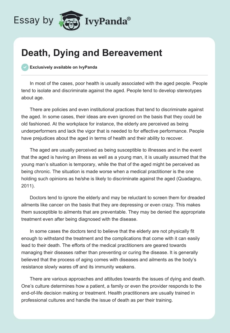 Death, Dying and Bereavement. Page 1