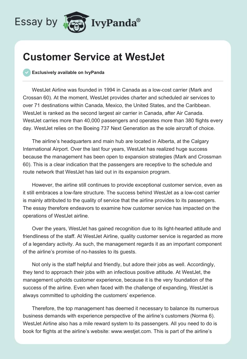 Customer Service at WestJet. Page 1