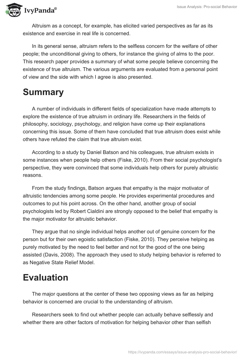 Issue Analysis: Pro-social Behavior. Page 2