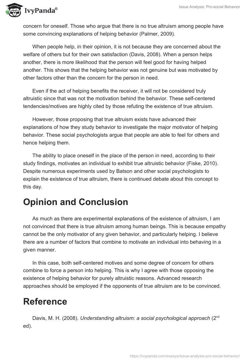 Issue Analysis: Pro-social Behavior. Page 3