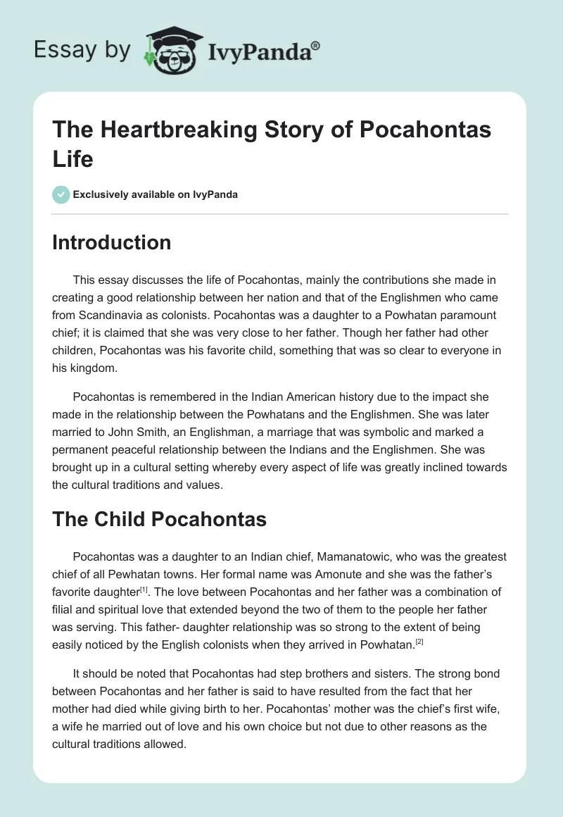 The Heartbreaking Story of Pocahontas Life. Page 1