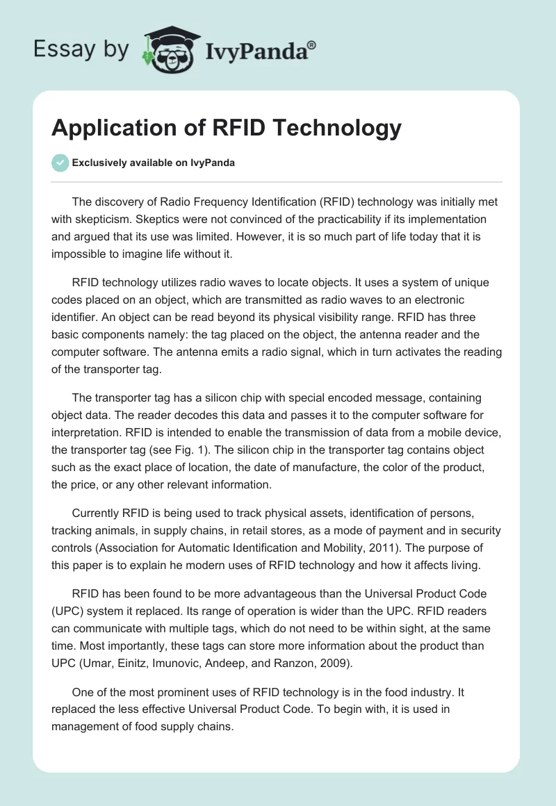 Application of RFID Technology. Page 1