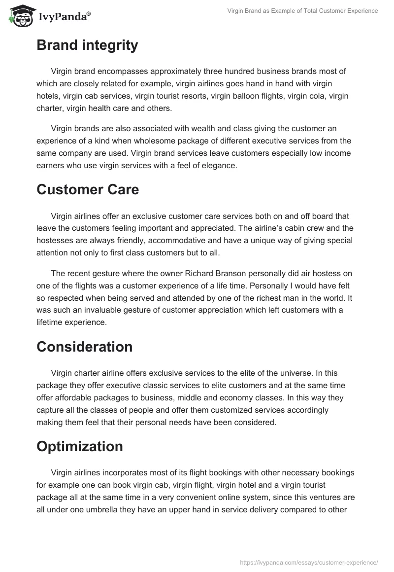 Virgin Brand as Example of Total Customer Experience. Page 2