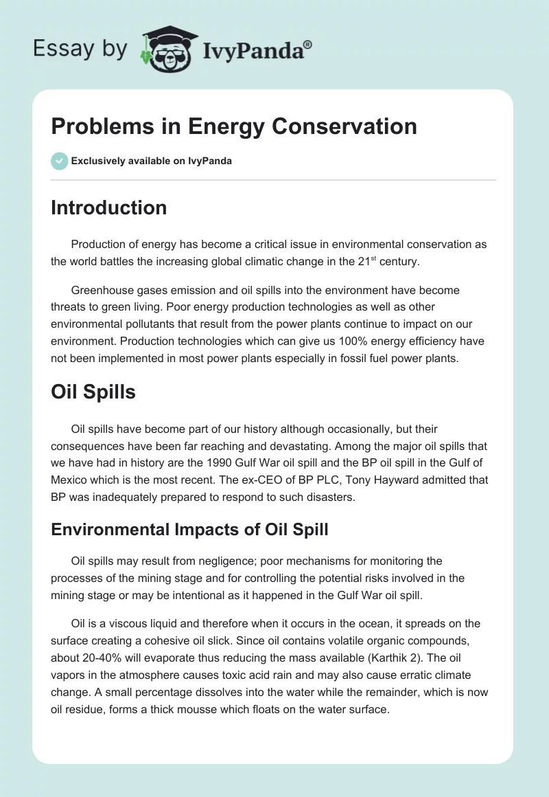Problems in Energy Conservation. Page 1