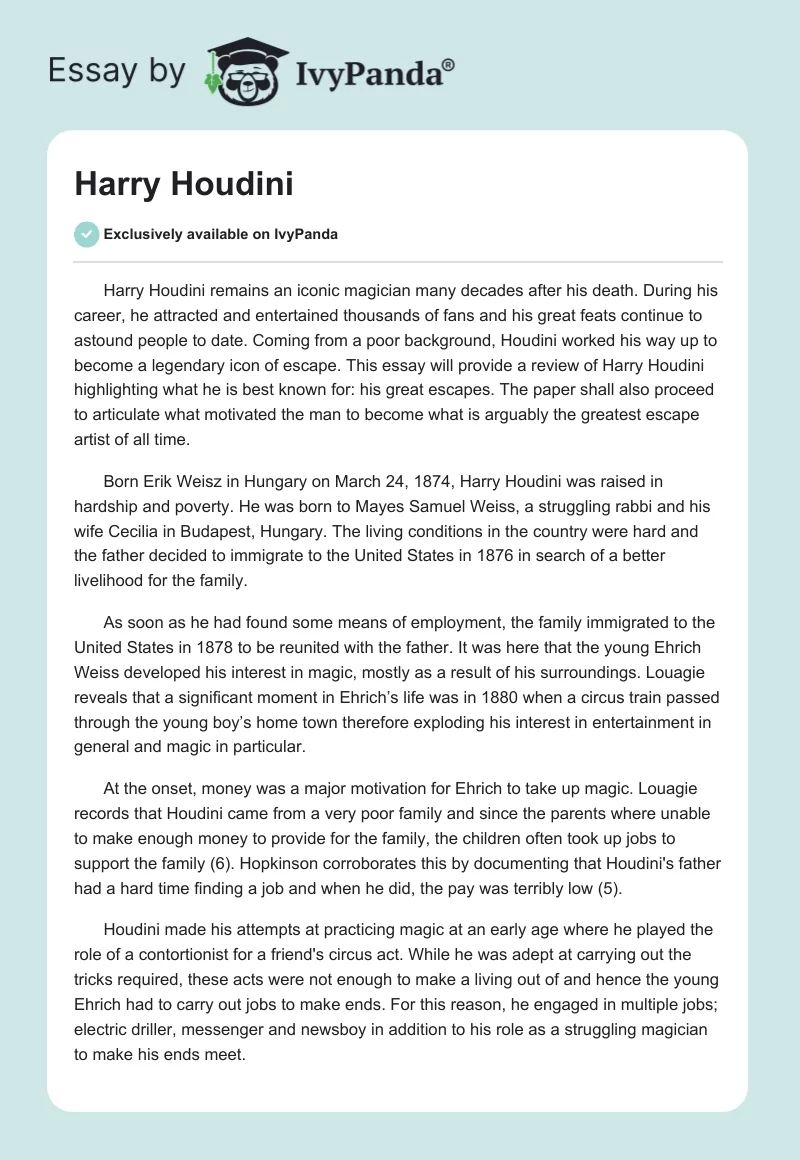 Harry Houdini. Page 1