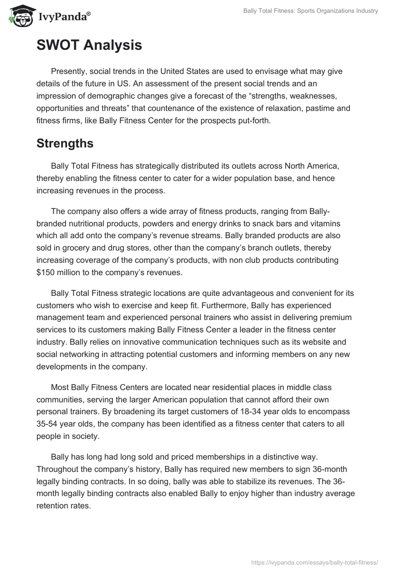 Bally Total Fitness: Sports Organizations Industry. Page 2