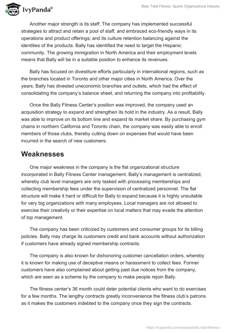 Bally Total Fitness: Sports Organizations Industry. Page 3